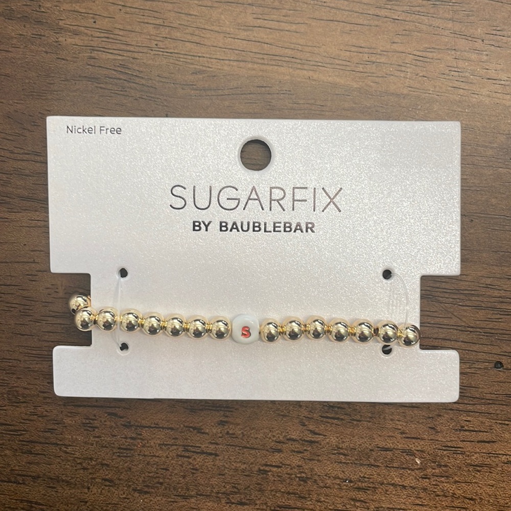 NEW Sugarfix Baublebar Gold ‘S’ Beaded Monogram Stretch Bracelet